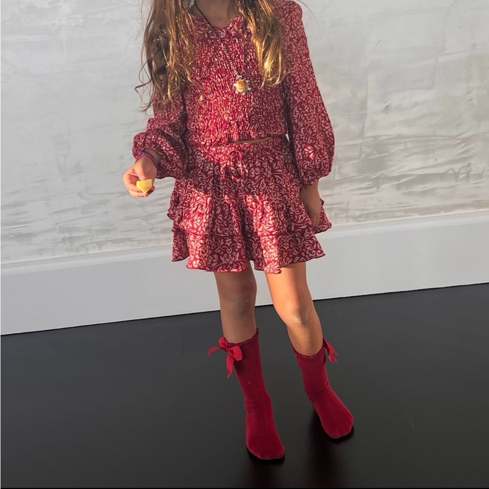 Zara Red Floral Abstract Print top and matching skirt, kids size 6